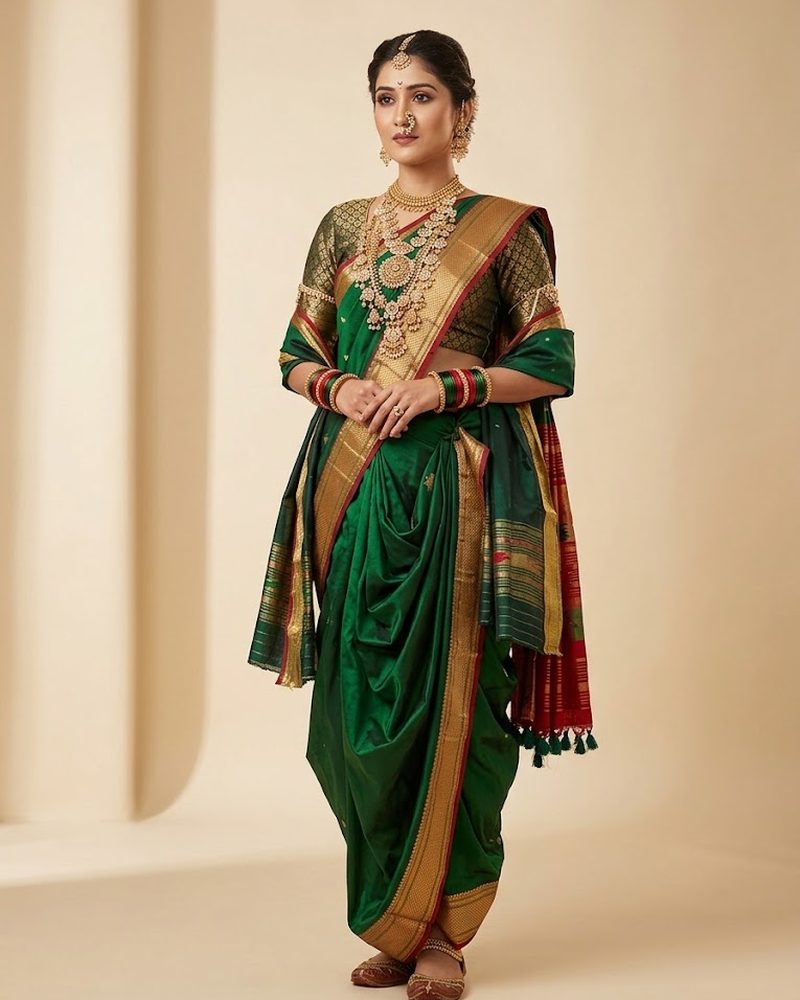 Maharashtrian woman wearing a Peshwai drape