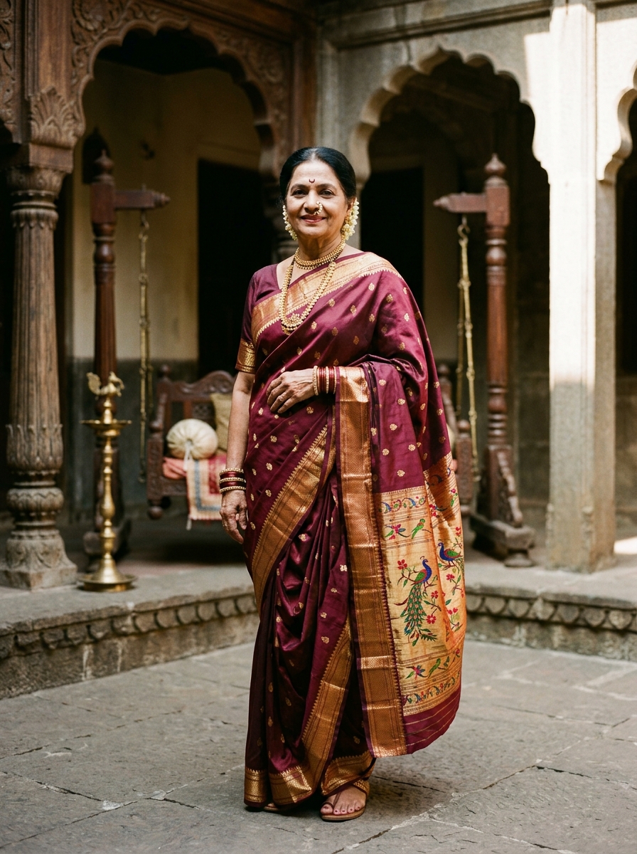 Old vintage Paithani Nauvari repaired and made ready-to-wear